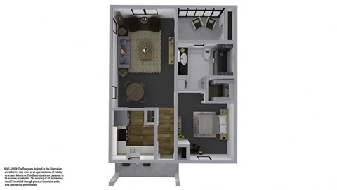 Floor plan for 1 bed, 1 bath, 854 sqft